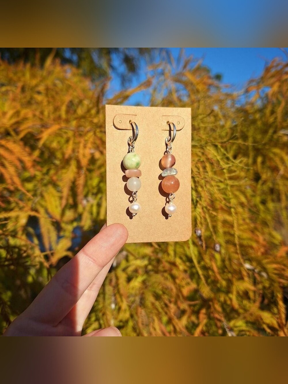 Sakura Agate, Phantom Quartz, Moonstone Earrings ~ Artisan Jewelry
